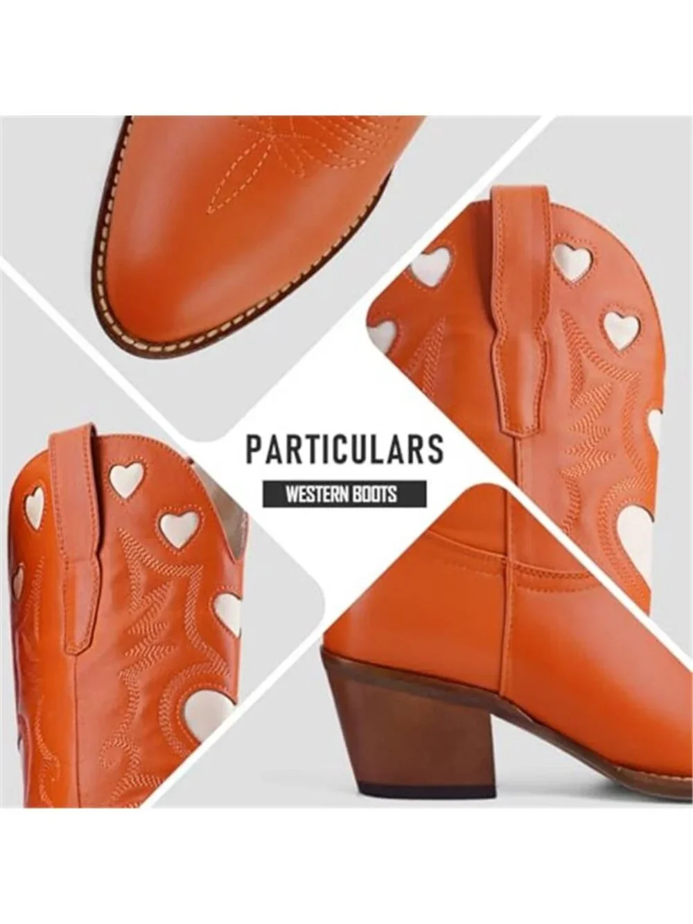 Knee High Boots for Women Heart Embroidered Western Boots Round Toe
